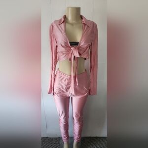 Pink Tie-Front Top and Pants Set Size Large